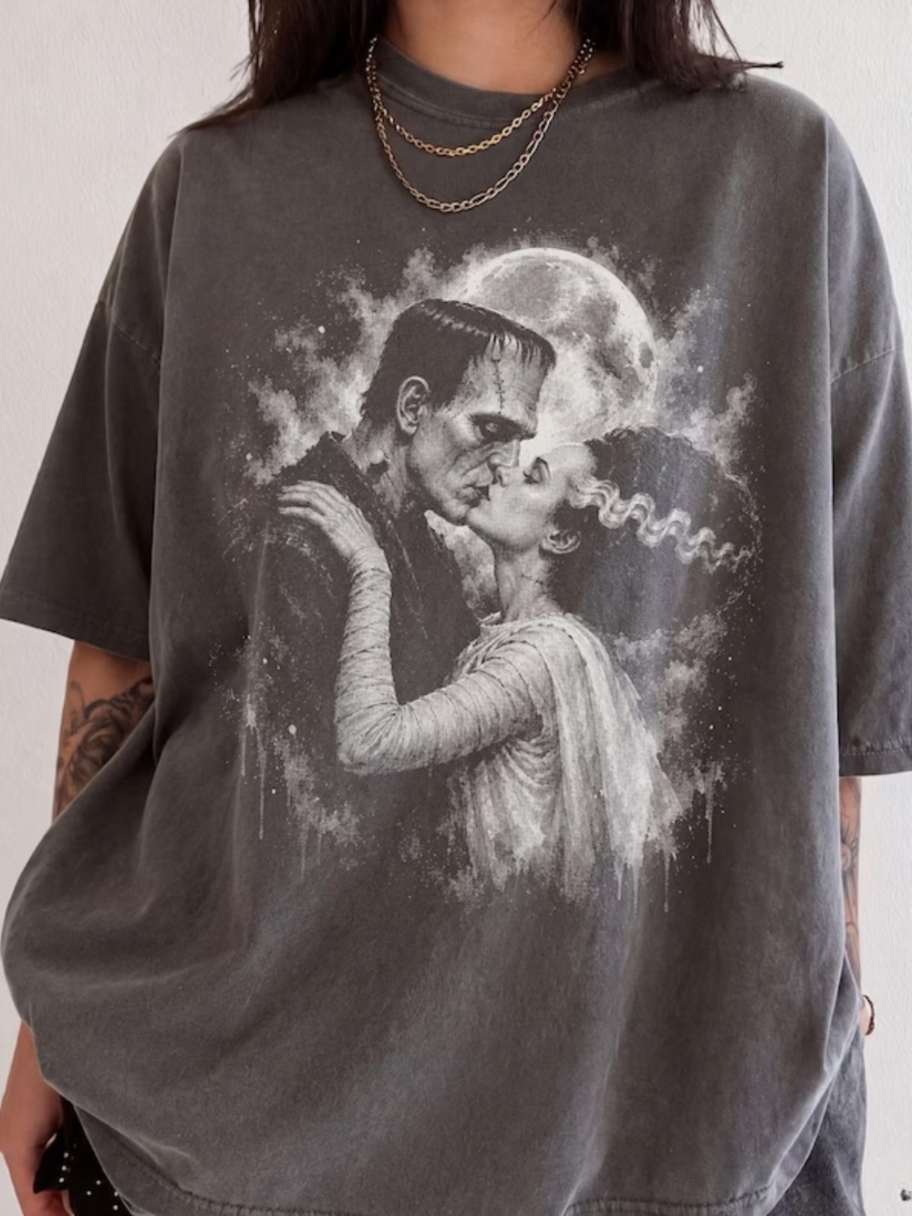 Comfort Colors Pepper Frankenstein & Bride Kiss Graphic Tee